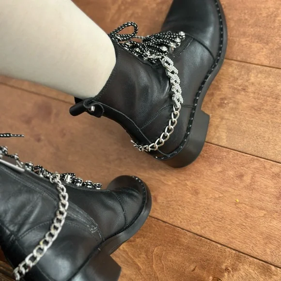 Zara Black Leather Combat Lace-Up Boots 7.5 - Picture 15 of 17